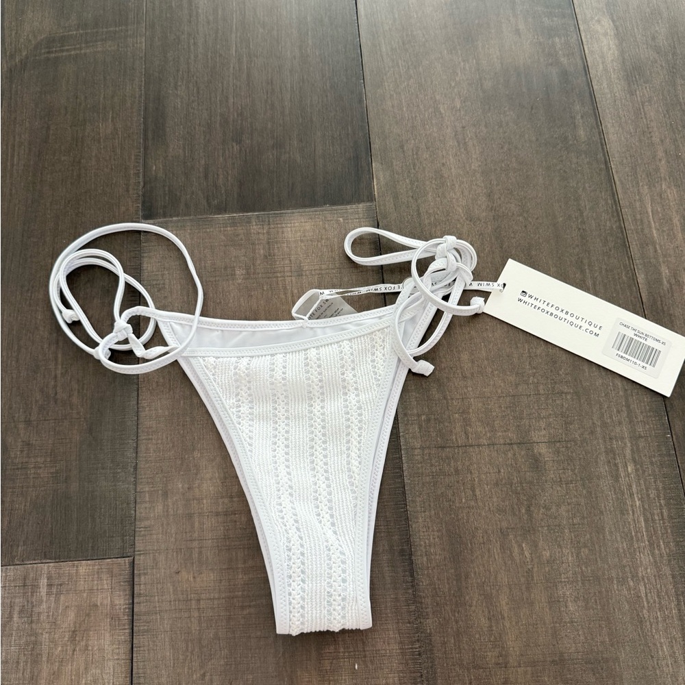 White Fox White Crochet Tie-Side Bikini Bottom